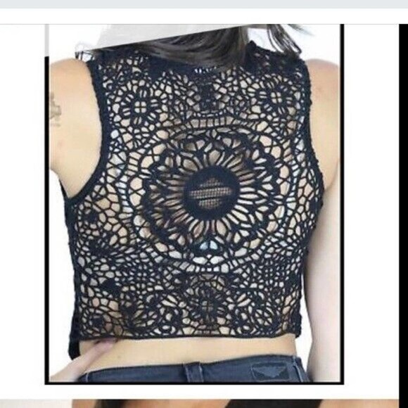 Harley Davidson Womens Crochet Back Zippered Vest SZ L? - Picture 9 of 12